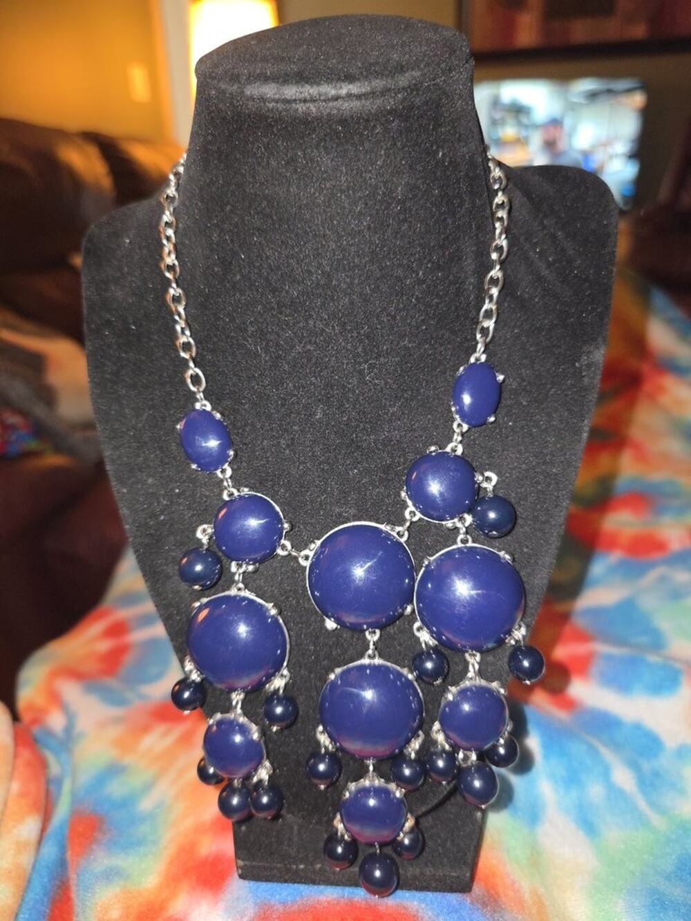 Vintage 16-Inch Blue Beaded Statement Necklace